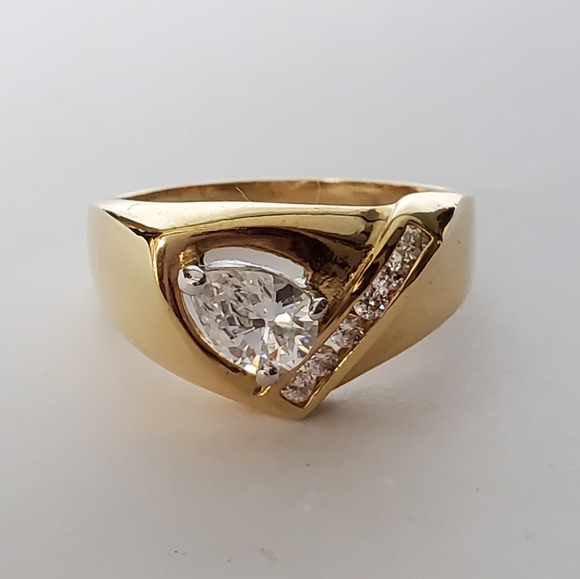 Men'a Yellow Gold Plated Cubic Zirconia Cocktail Ring sizes 13 14 - Picture 3 of 8